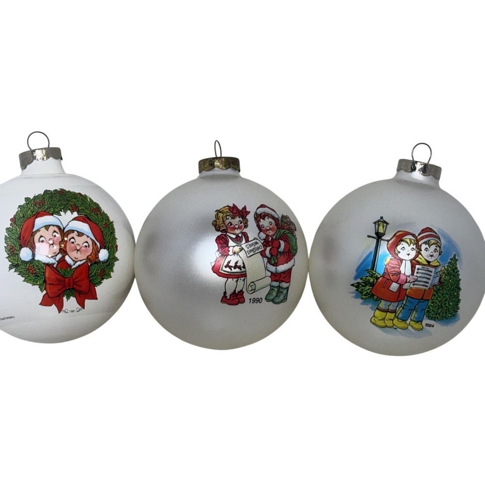 Vintage Christmas Ornaments Set‎ of 3 Glass Balls 1981 1984 1990 Collectors